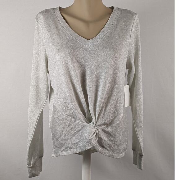 1.STATE Sweater Trendy Classic Metallic Twist Front Top Soft Ecru 0X Lightweight - Picture 1 of 7